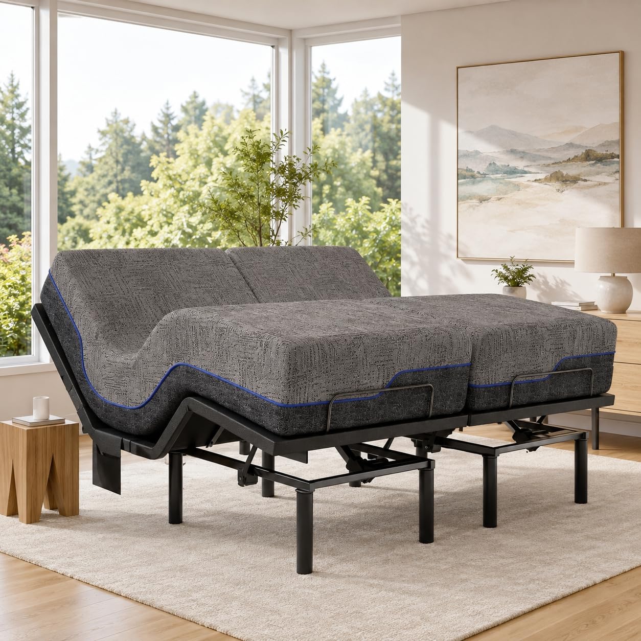 Marsail Split King Adjustable Bed Frame with Mattress Set