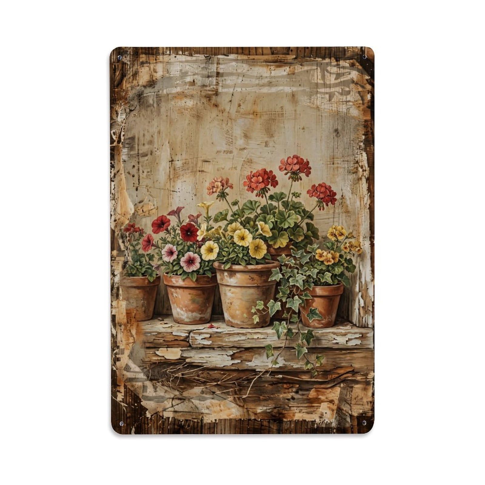 Flower Pots Windowsill Farmhouse Vintage Metal Tin Sign Plaque Wall Decor for Cafe, Club, Garden Metal Poster 8x12Inch