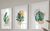 Botanical Wall Art Set of 3 Unframed Prints, Abstract Tropical Plant Decor, Living Room Bedroom Poster Home Decor, Cheese Plant Leaves Gold Green A4