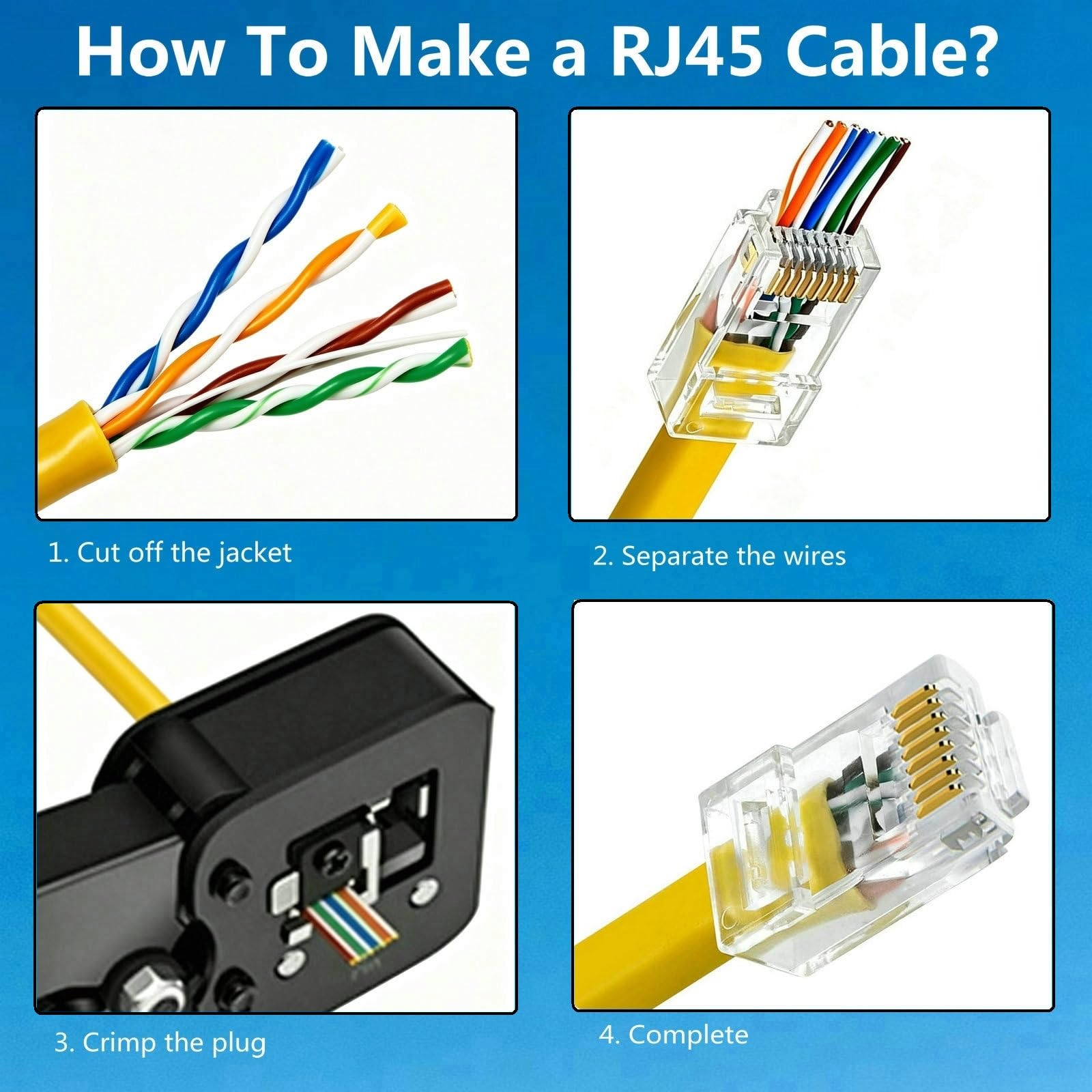 1000 connettori RJ45 Cat 6, connettori RJ45 placcati oro, connettori Cat6, connettori modulari RJ45, connettori Ethernet, connettori di rete per cavo Ethernet 8P8C UTP solido o incagliato, confezione