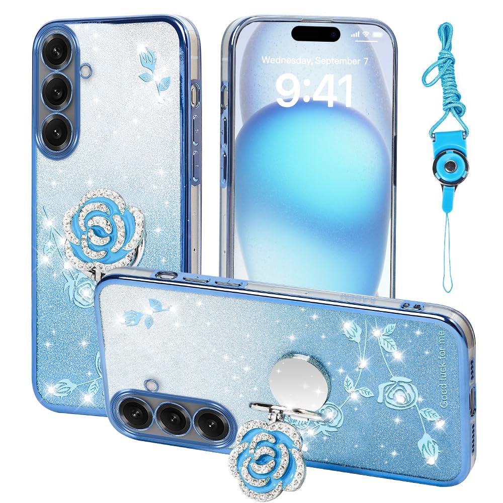 Nouxwerx for Samsung Galaxy S23 Plus 5G Case, Mobile Phone Case for Cute Soft Slim Cover for Girls Women with Ring Stand Strap Lanyard Shockproof