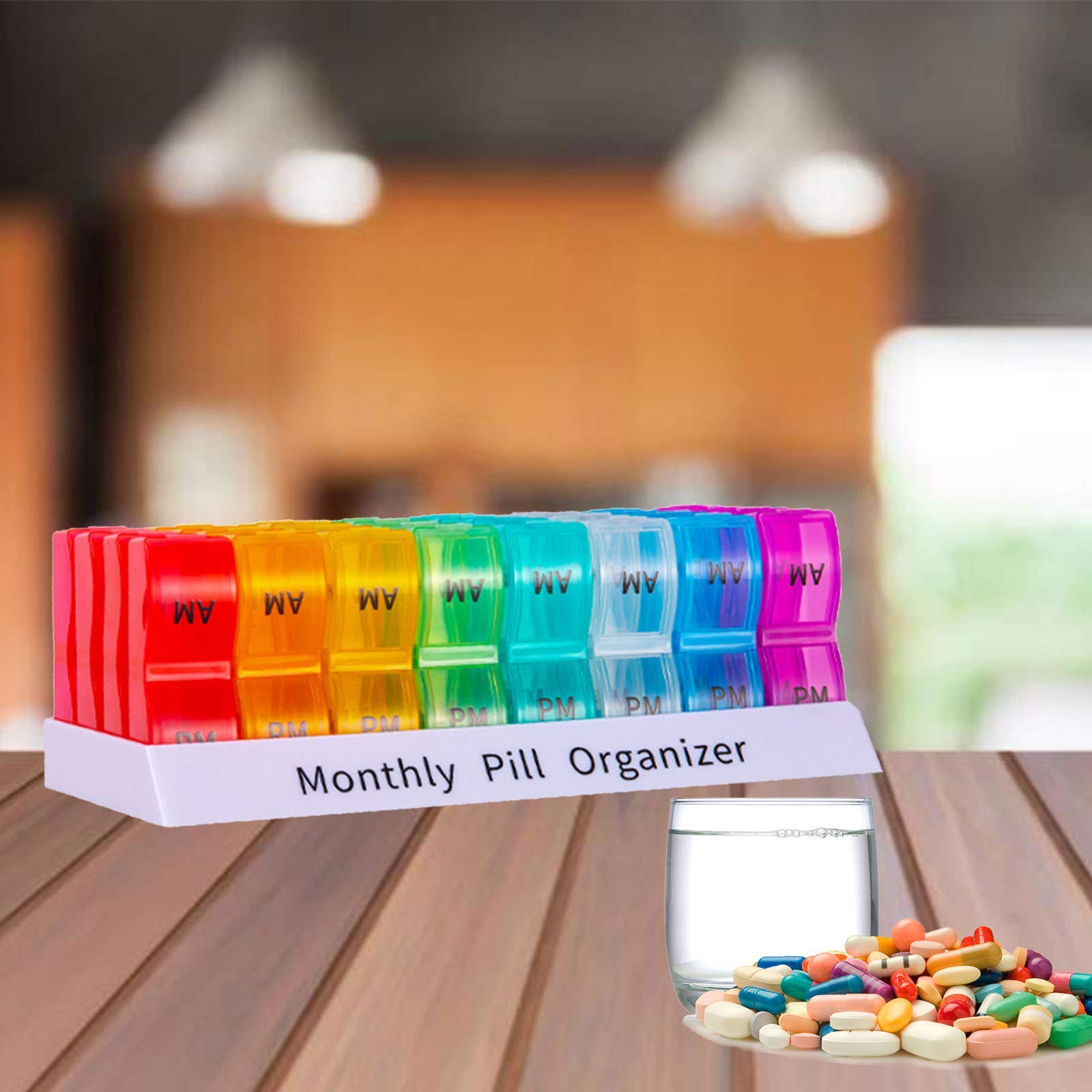 Pastillero organizador para tableta, 31 días, 2 veces con 32 compartimentos grandes, pastillero portátil para vitaminas, suplemento de aceites de pescado