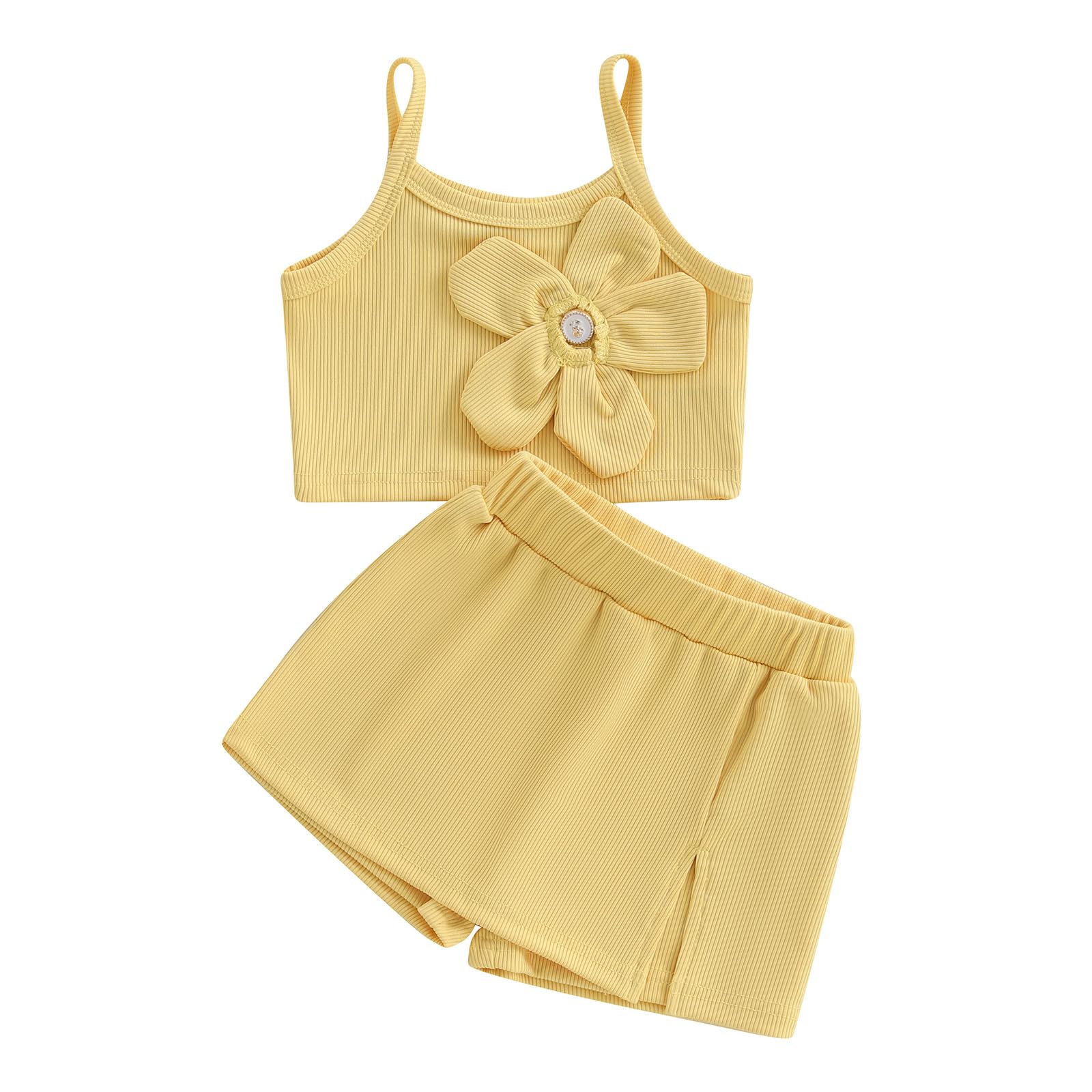 Partclots Toddler Baby Girl Summer Clothes Tank Top with flower and Boho Shorts Cute Daily Outfits Set (Yellow, 3-4T)