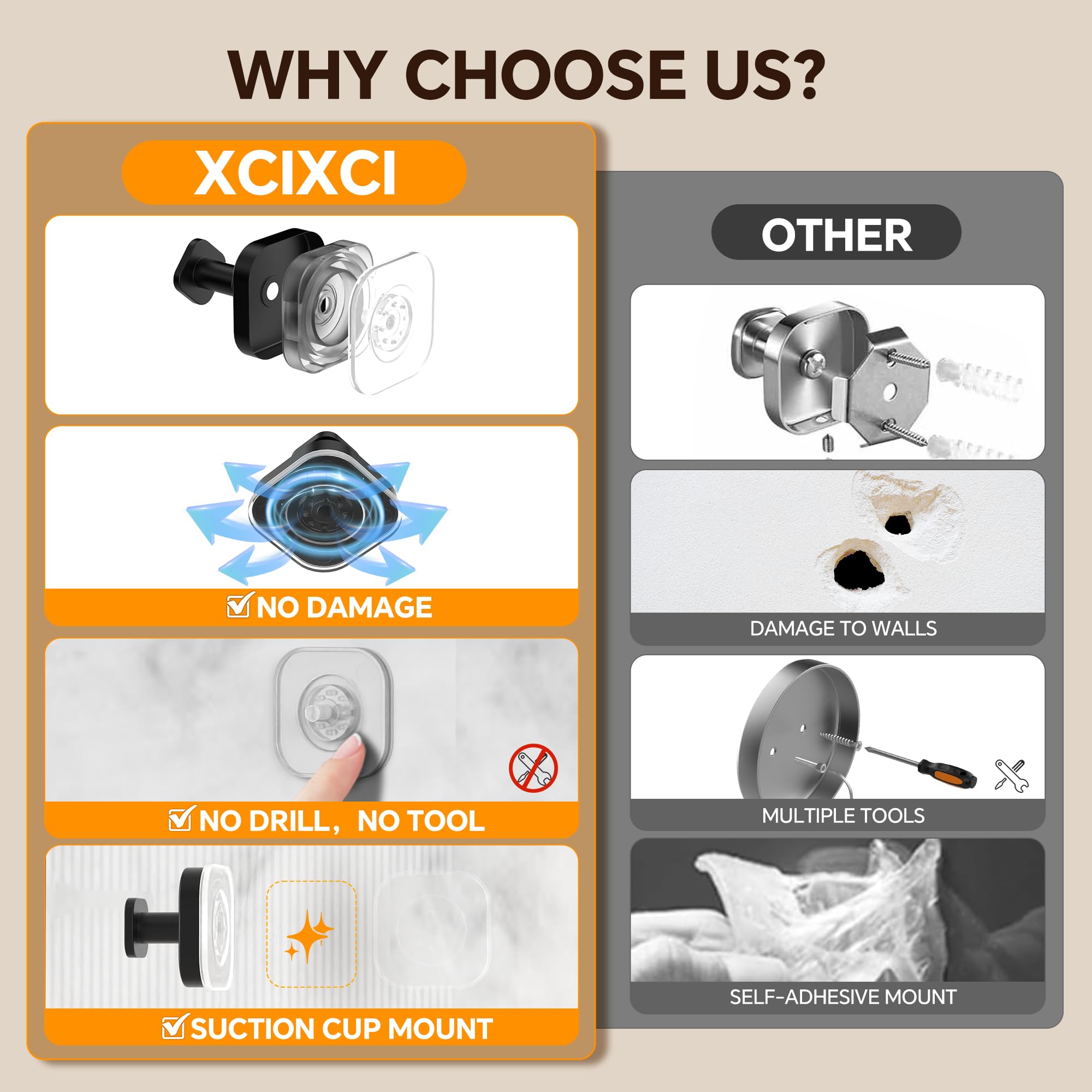 4 Pack Stainless Steel Suction Cup Hooks for Shower Removable No Drill Towel Hooks for Bathroom Glass Door — view 5