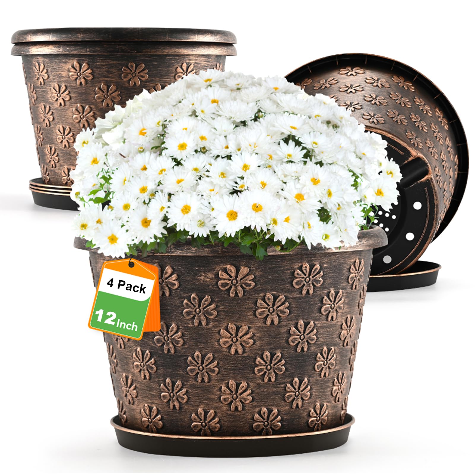12 Inch Planter Pots 4-Pack Retro