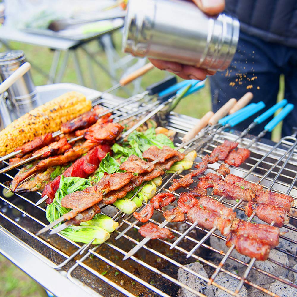 Holzkohlegrill Mit Ständer, Rostfreier Stahl Holzkohle Grill Faltbar und tragbar, Geeignet für Grillpartys im Freien von 5-10 Personen, Grillwagen Holzkohle Grill Barbecue Kohlegrill(73*33.5*70cm)