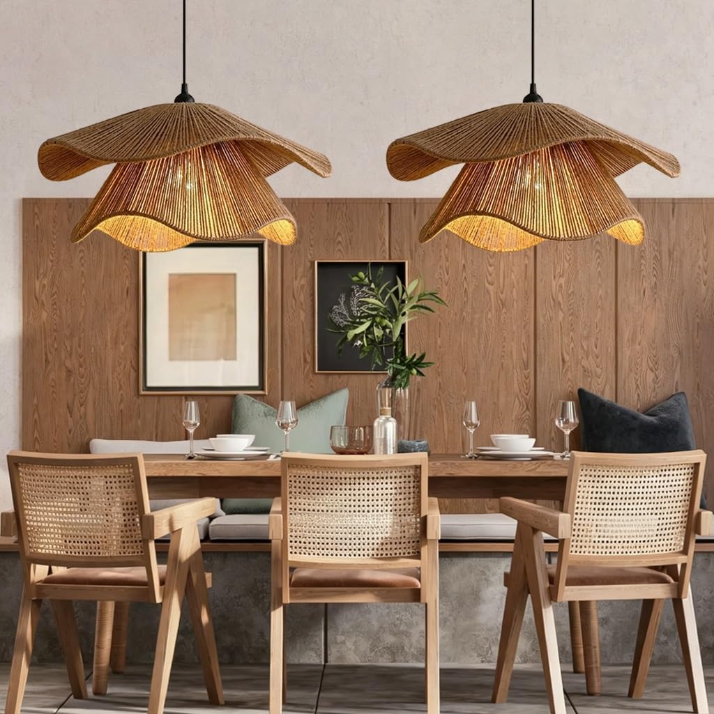 JOJOM Lampa Wisząca Boho z Ratana Nordycka Lampa Wisząca Ręcznie Tkana Lampa Wisząca Styl Wiejski Vintage Regulowany Przewód do Kuchni Sypialni Jadalni Salonu Korytarza(40cm)
