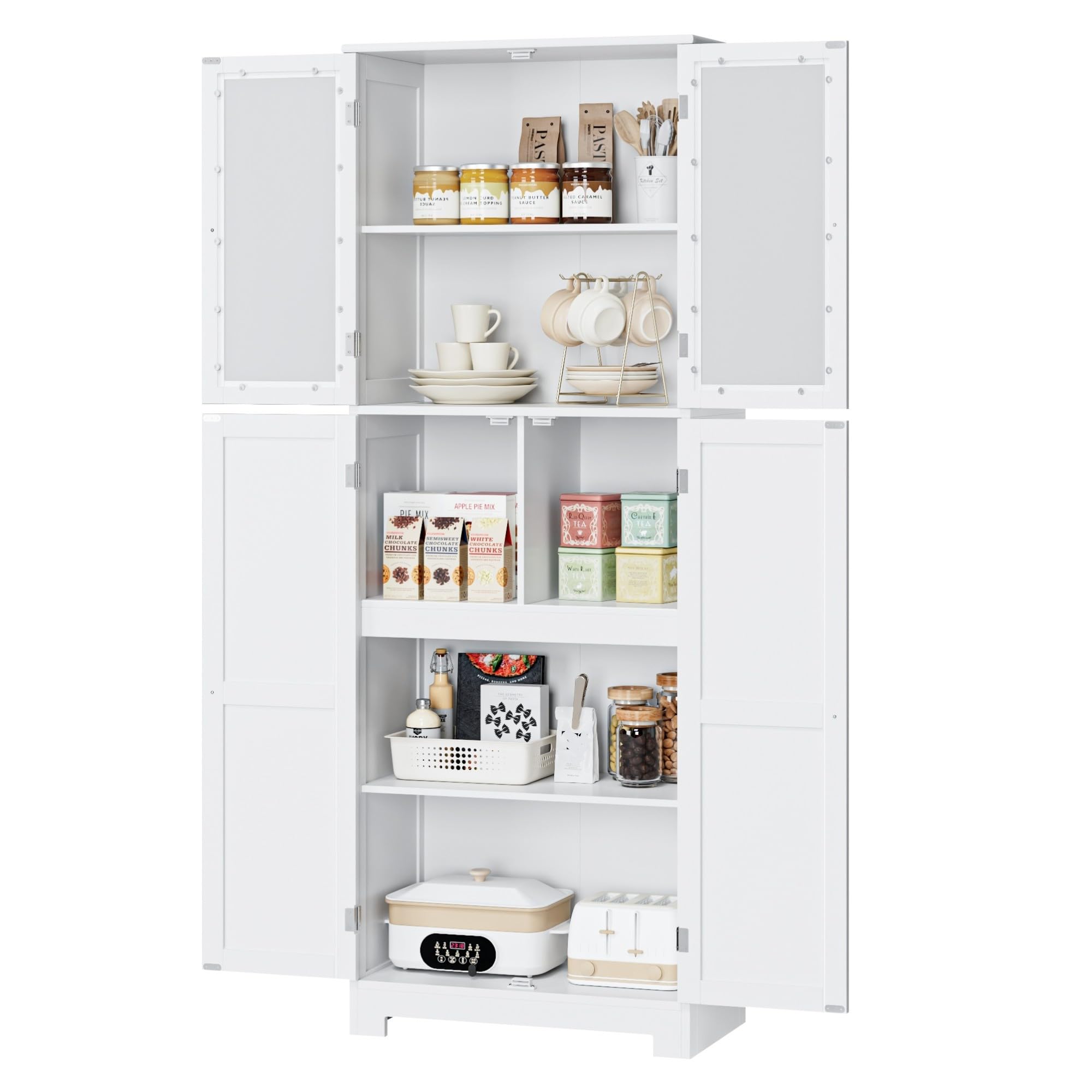 Armadietto Per Bagno HOCSOK 170cm - Con 2 Cassetti E 4 Ante, In MDF Bianco, 60x30cm - Foto 9