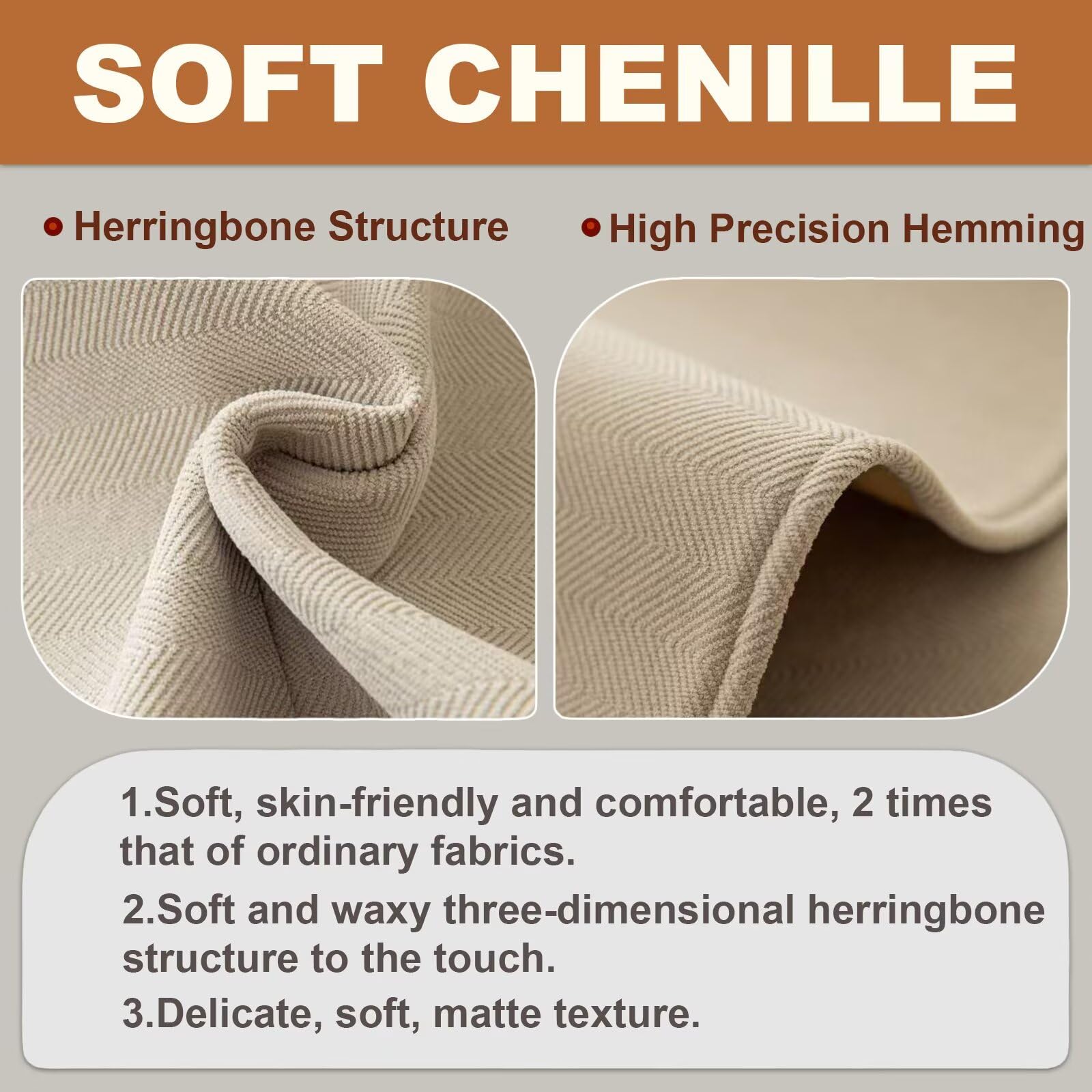 Gluhbirnen Herringbone Chenille Fabric Furniture Protector, Universal Non-Slip L Shape Couch Protector, Funny Sofa Cover, Milk Tea Color, 70 * 70CM — view 2