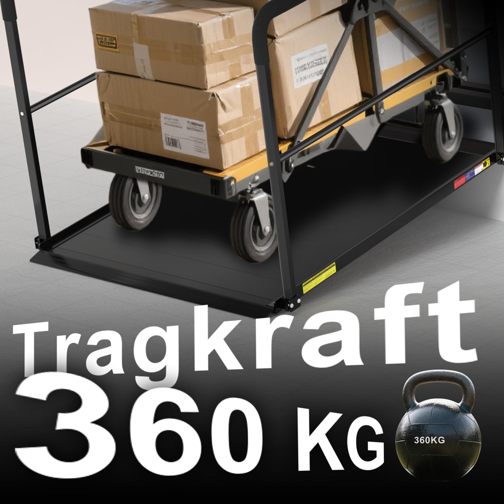 La rampa per sedia a rotelle con corrimano è lunga 1,2 m e supporta 360 kg | Rampa in alluminio nera senza cuciture per soglie e ingressi di casa, antiscivolo e stabile