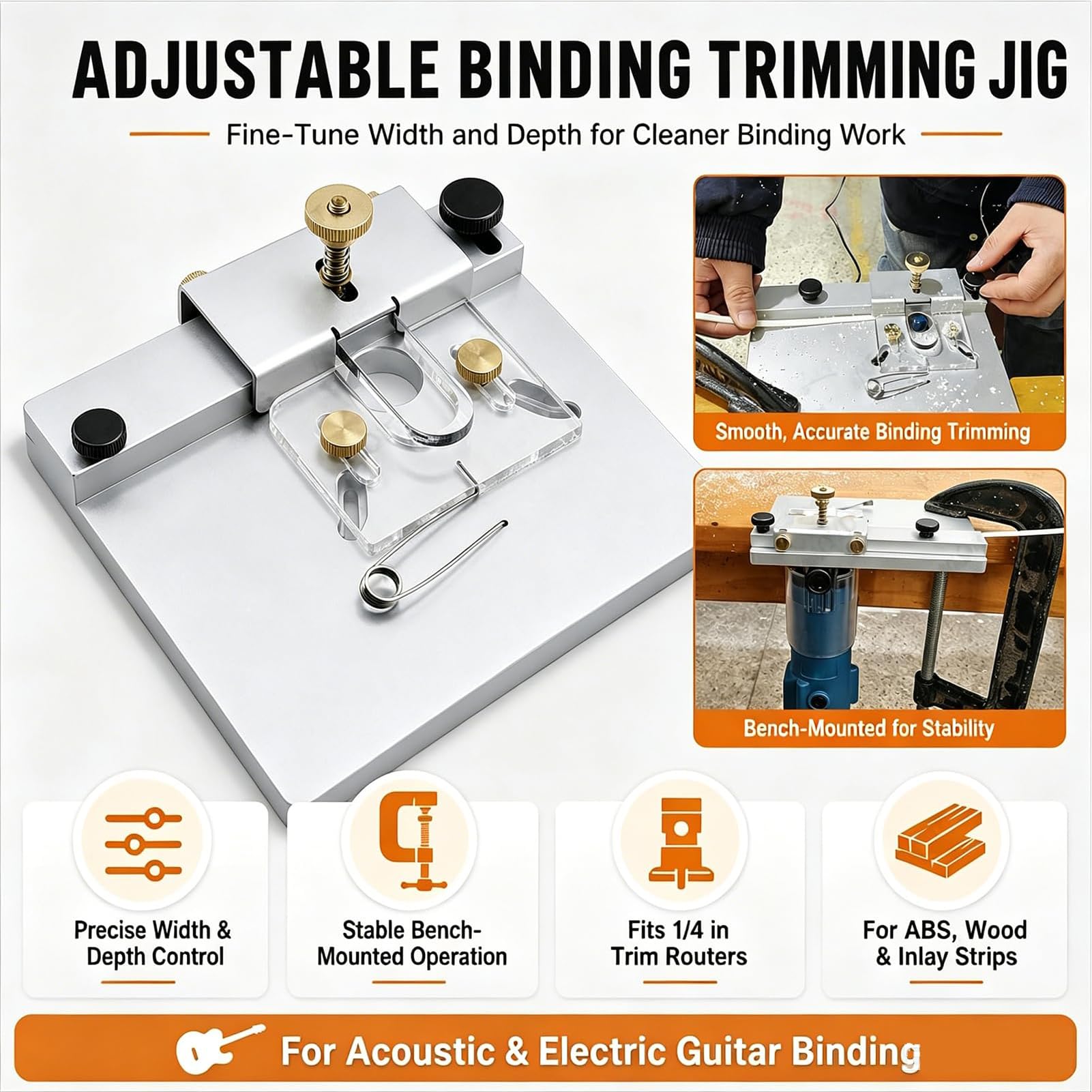 Recortador De Cantos Para Guitarra Herramienta De Fresado Multifunción Reparación Con Abrazaderas En G, Material De Aleación De Aluminio, Herramienta De Recorte De Cantos De Abs Para Construcción