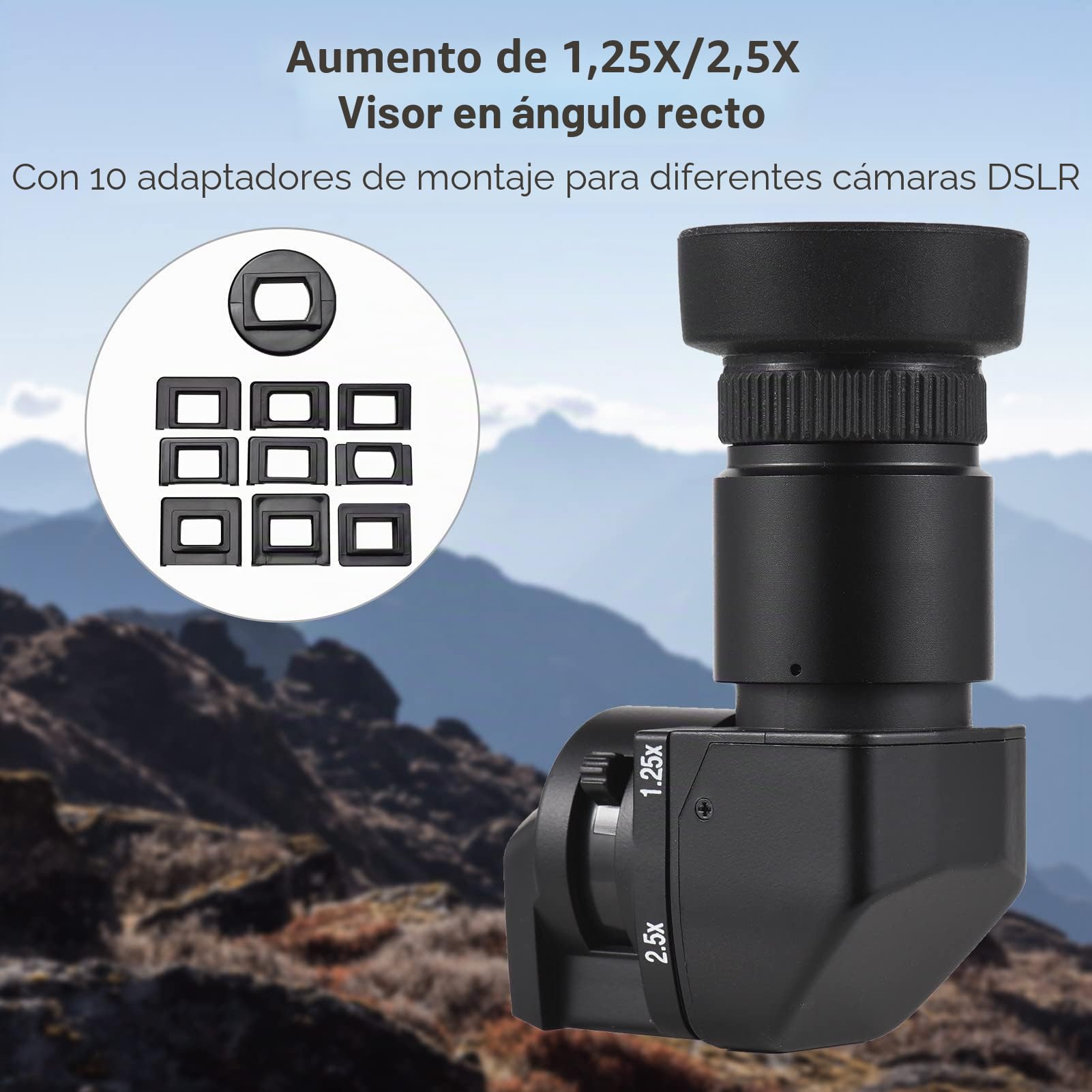 Andoer Visor para cámara de fotos LCD con lente de aumento visor 1,25x / 2,5x visor de ángulo recto para Canon Nikon Pentax Olympus Leica Fujifilm Dslr Camera