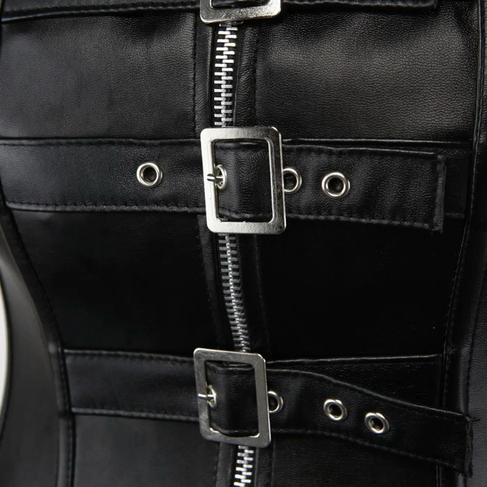WEITING Corsé Negro De Cuero Sintético Hebillas Con Cremallera Superior Chaleco Bustier Deshuesado Chaqueta De Moto Punk Sexy Tallas Grandes Cordones Vasco S-6XL-Negro-1-M