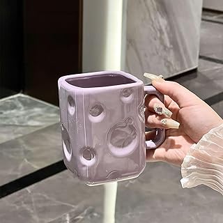 14.5oz Cheese-Shaped Ceramic Coffee Mug - Large Square-Style Handmade Design, ​​Cute​​ Novelty ​​Coffee Mug for Women Wife Mum Daughter Kids​​,Gift for Cheese Lovers(Elegant Purple)