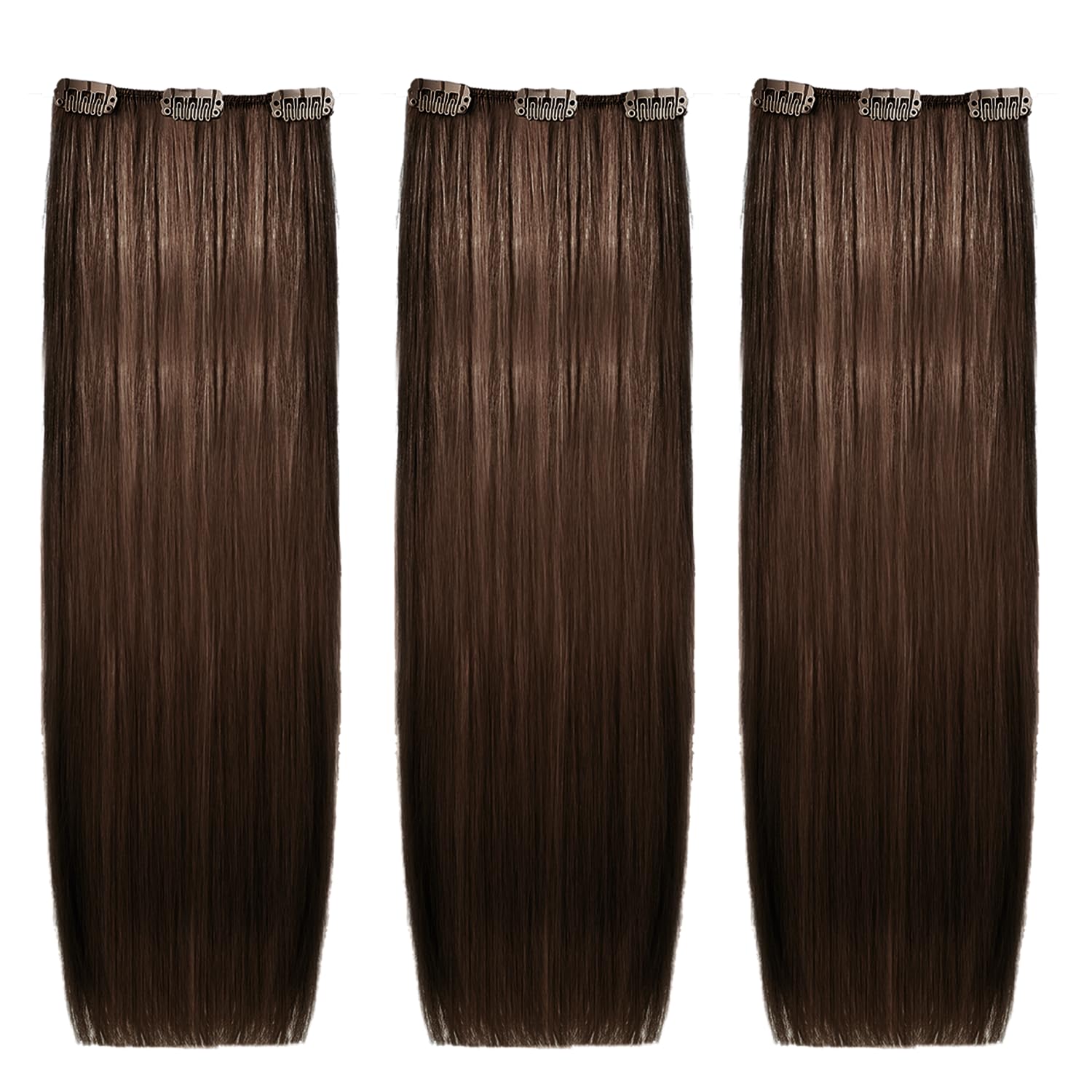 She Easy20 Extension 100% Made in Italy, Applicazione Veloce e Facile a Clip - Set da 3 Pezzi Capelli Veri Lisci - Castano Scuro