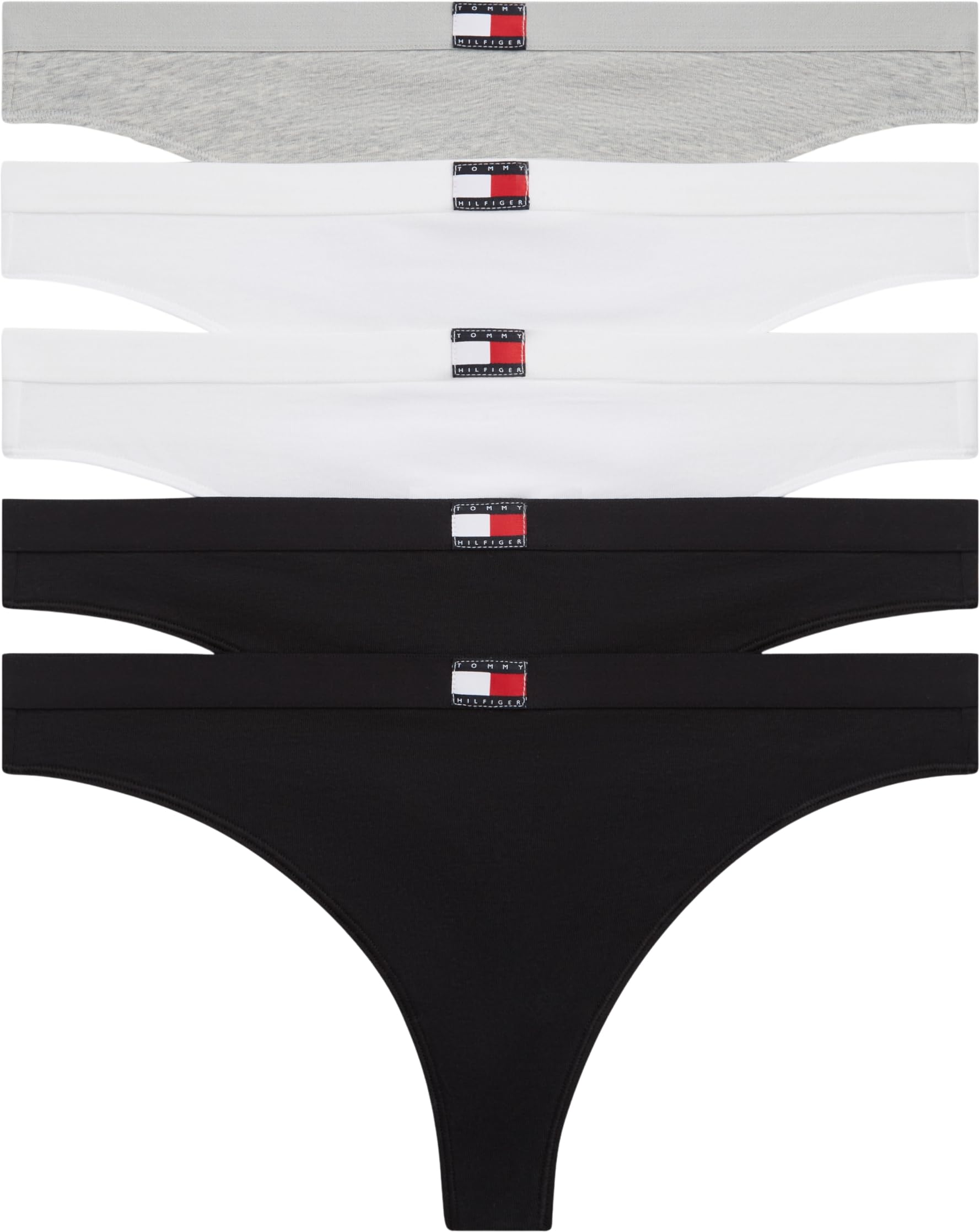 Tommy Hilfiger Donna Perizomi Confezione da 5 Flag con Logo, Multicolore (Grey/White/White/Black/Black), XS