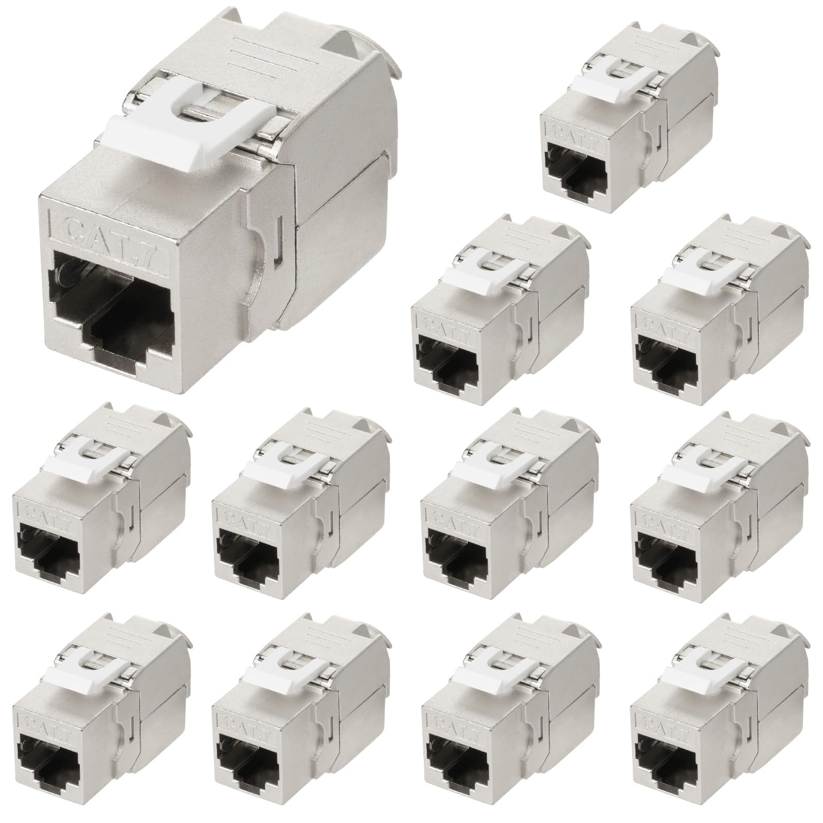 OFFCUP 12x Keystone Modul CAT 7 Jack bis zu 500 MHz 10 Gbit/s Netzwerk Patch Panel, Montage CAT Rohkabel Buchse Werkzeugfrei Dank Snap-In Kompatibel mit den meisten Panels Kein Rost Und Langlebig