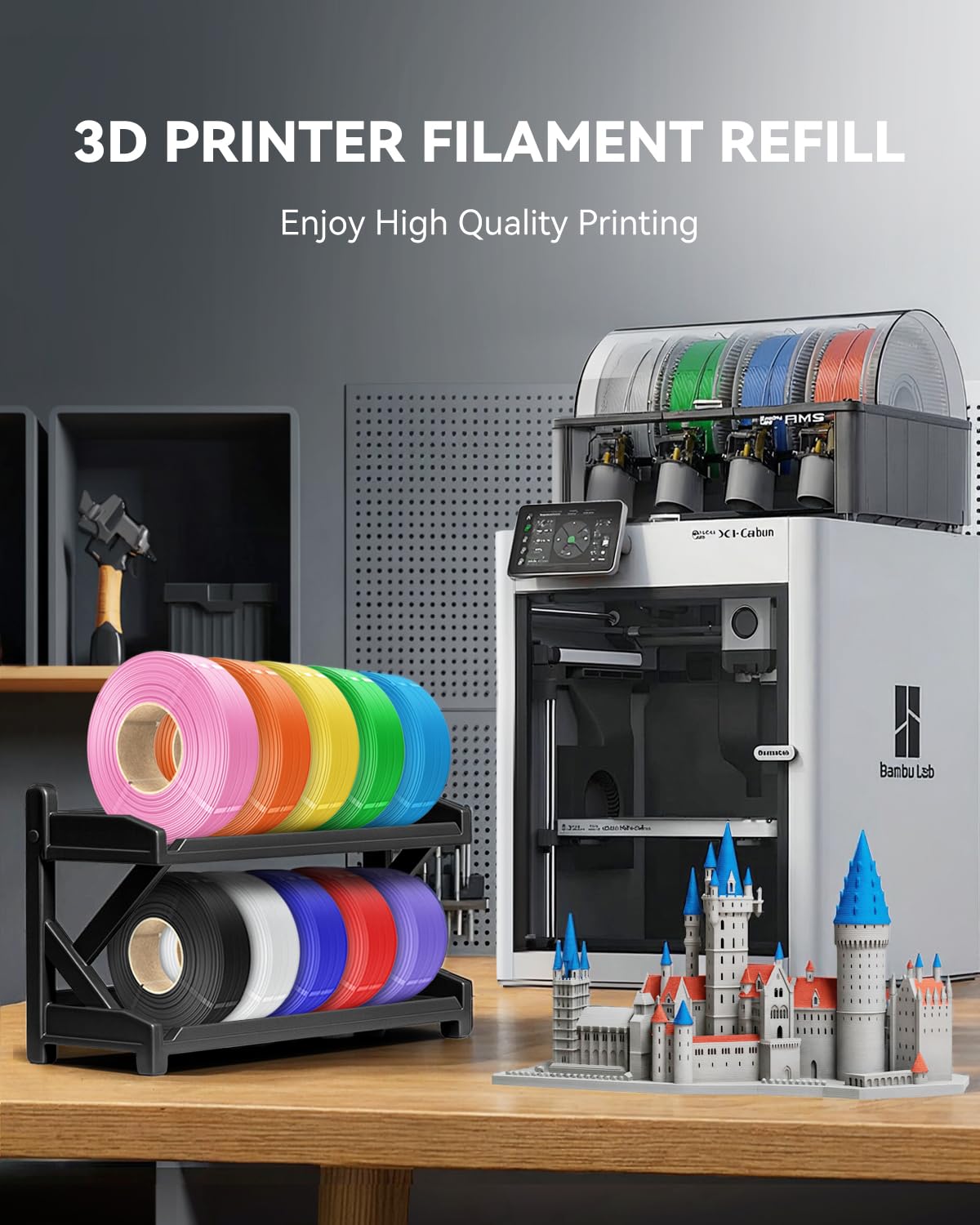 SUNLU PLA+ Filament Refill 1.75mm 4KG, PLA Plus 3D Drucker Filament, No-Spule Filament PLA Refill Schwarz for Reusable Spulen Compatible with Bambu Lab Drucker, 4 Rollen 1KG/Rolle