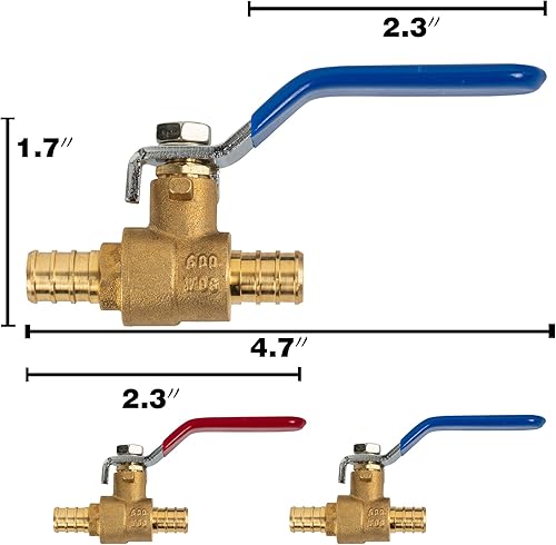 Miniatura 4 de Hourleey Válvula de bola de cierre de puerto completo de latón Pex de 12 pulgada, 10 piezas de 12 pulgada, caliente y frío, cuarto de vuelta