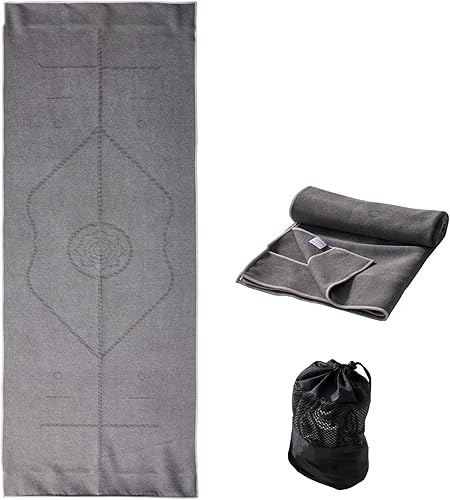 Miniatura 8 de Toalla de esterilla de yoga con líneas de alineación, toalla de yoga antideslizante para yoga caliente, pilates, ejercicio, fitness, lavable a Verde