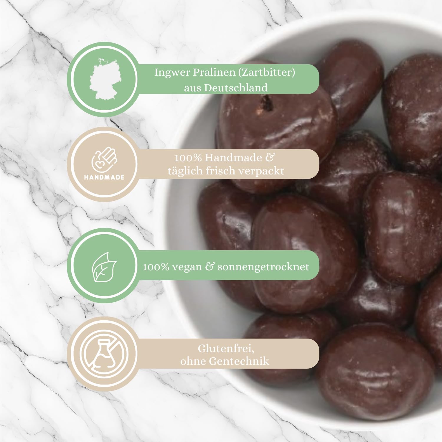 1001 Frucht Ingwer Pralinen mit Schokoüberzug 1000g I Ingwer Konfekt in Zartbitter Schokolade I Ingwer Geschenk Süsses für Naschkatzen I Ingwer schokoliert I exotische Pralinen Ingwer Schoko Snack
