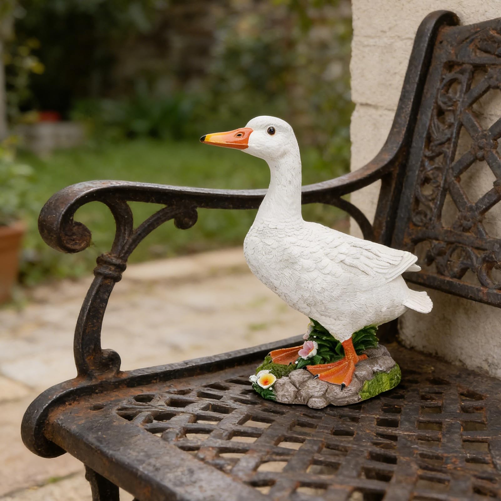 Ganek Statua Gęsi śliczna Rzeźba Zwierząt Trwała żywica Figurka Kaczki do Ogrodu Patio Wystrój Wnętrz 14,37x15,16x6,89 Cala