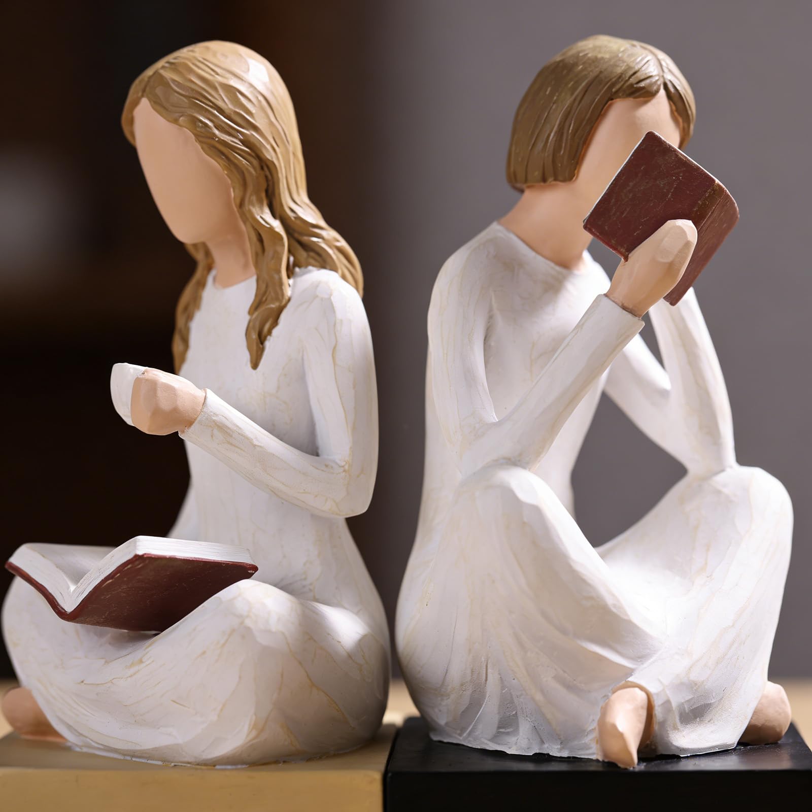 Fermalibri Decorativi Set 2 Pezzi, Fermalibri Ragazza che Legge in Resina, Decorazione per Libreria e Scrivania, Casa Ufficio Biblioteca, Regalo per Amanti dei Libri