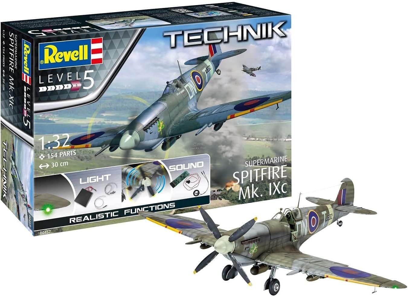Revell RV00457 Supermarine Spitfire Mk.IXc-Technik Model Kit with Electronics, Unpainted