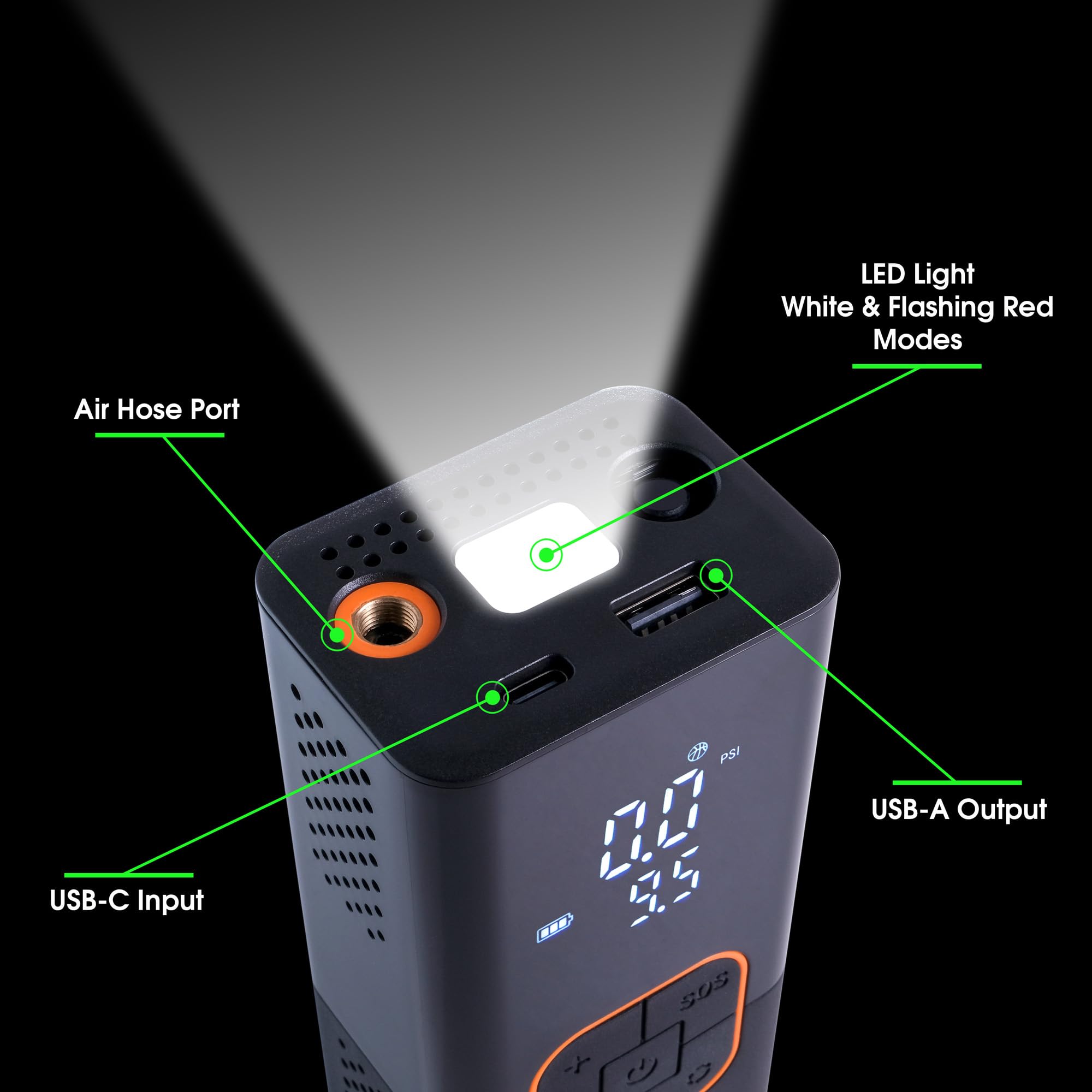 Cannon Sports Compresseur d'air portable et pompe à ballon électrique - Pompe numérique sans fil 150 PSI avec écran LCD, batterie rechargeable, lumière LED - Pour voiture, vélo, moto et ballons de