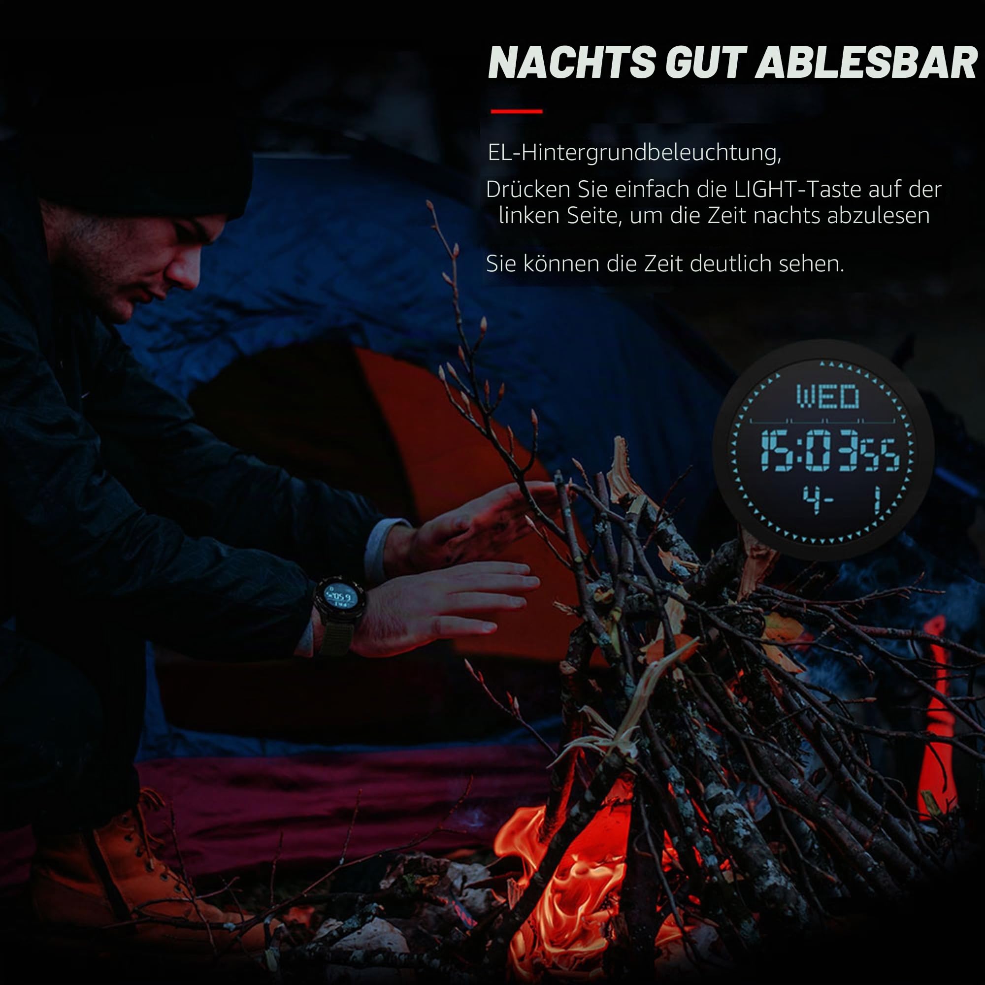 Digital Armbanduhr Herren Militär Uhr mit Schrittzähler Kompass Sportuhren Herren Outdoor Military Watch 5ATM Wasserdicht Digital Uhr Herren Chronograph Nylon Taktische Uhr Senioren Groß Jungen