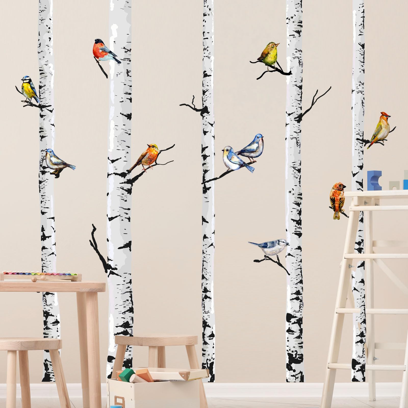 Supzone Stickers Muraux Enfants Forêt De Bouleaux Avec Animaux