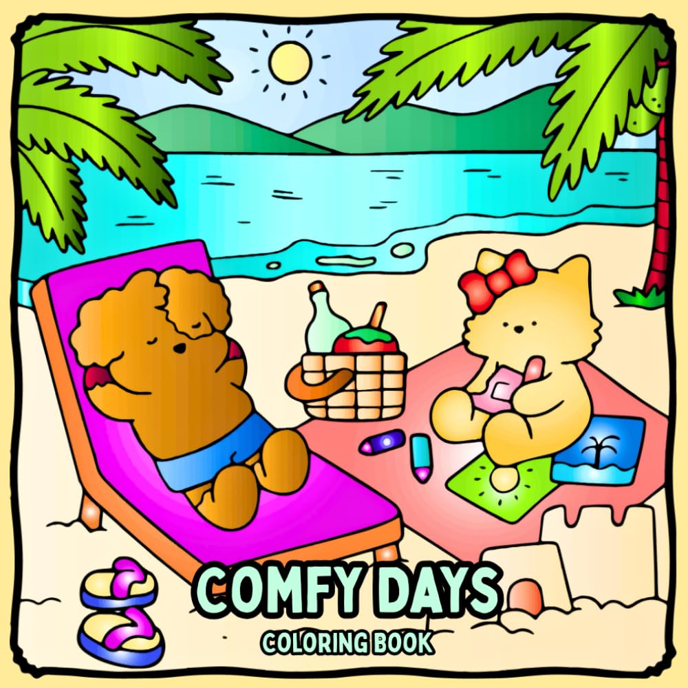 Comfy Days Coloring Book: Cute Animal Characters with Easy and Simple Designs for Relaxation