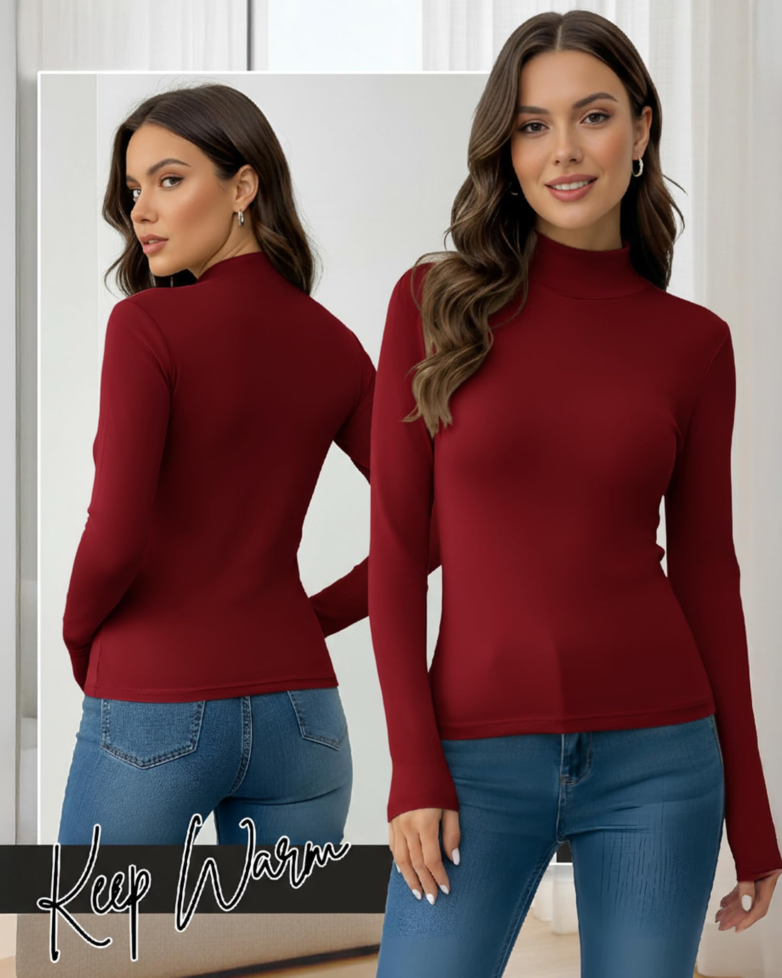 Patelai 3 pezzi da donna termiche dolcevita morbido collo alto top invernale compressione manica lunga strato di base top