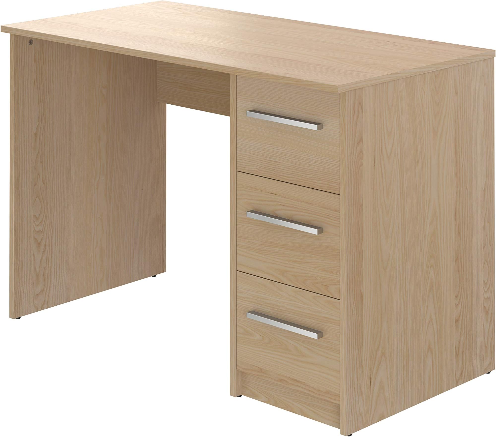 Amazon Basics Modern Home Office Desk, Computer Desk with 3 drawers, Easy Assembly, 56 x 110 x 73.5, Beech