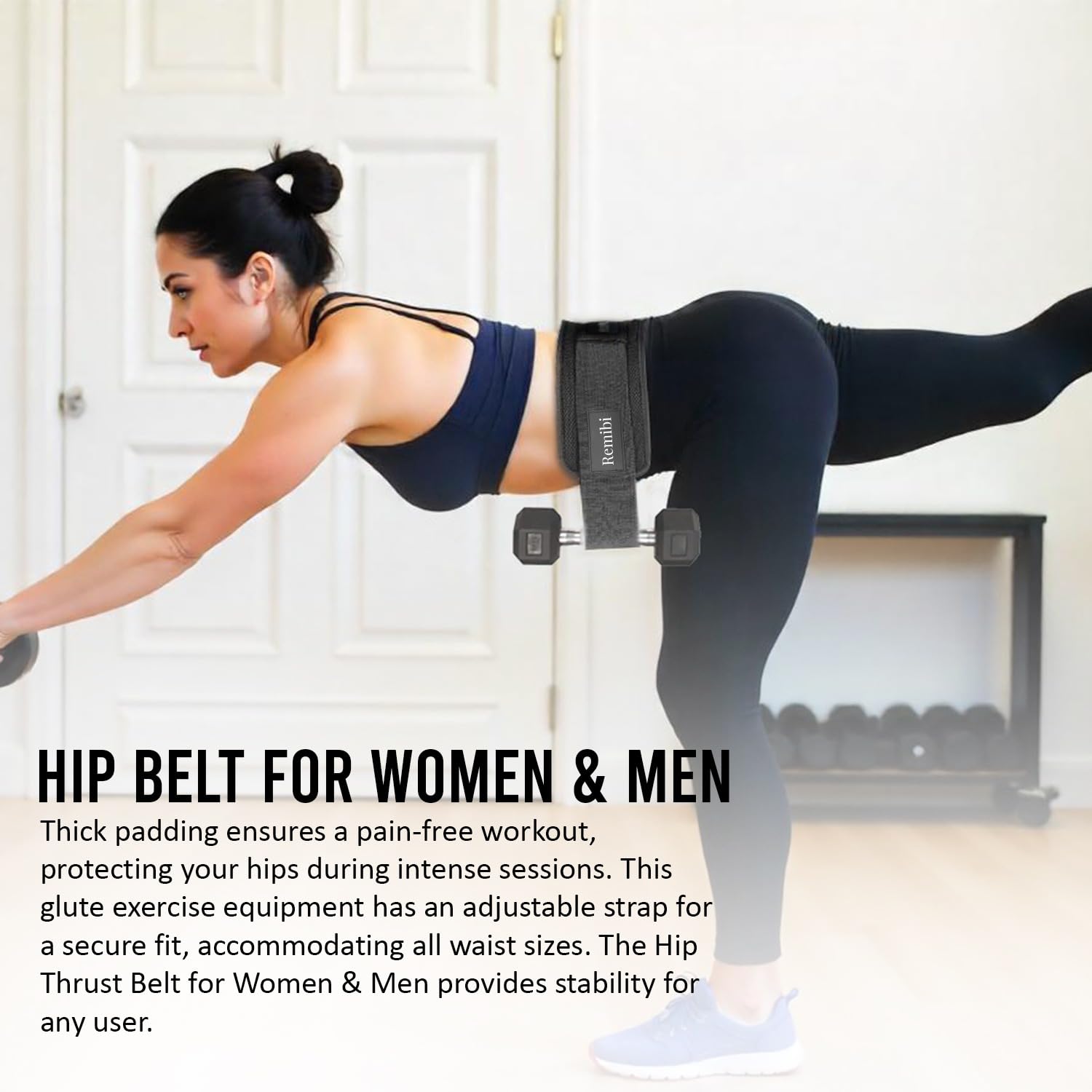 REMIBI Hip Thrust Belt, Hip Thrust Belt for Dumbbells Heavy, Hip Thrust Belt for Weights, Booty Belt for Hip Thrust, Hip Thrust Belt for Men & Women, Pilates Equipment, Use at Home & Gym, Black