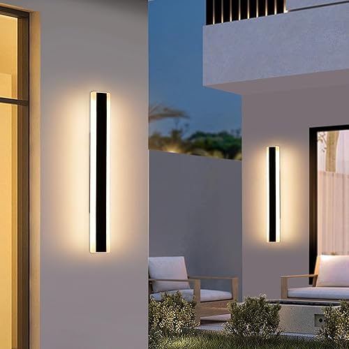 Miniatura 6 de Mikeru Paquete de 2 apliques de pared LED modernos para exteriores, luces de pared de 18 W para casa, 3000 K, luz de montaje en pared exterior negra