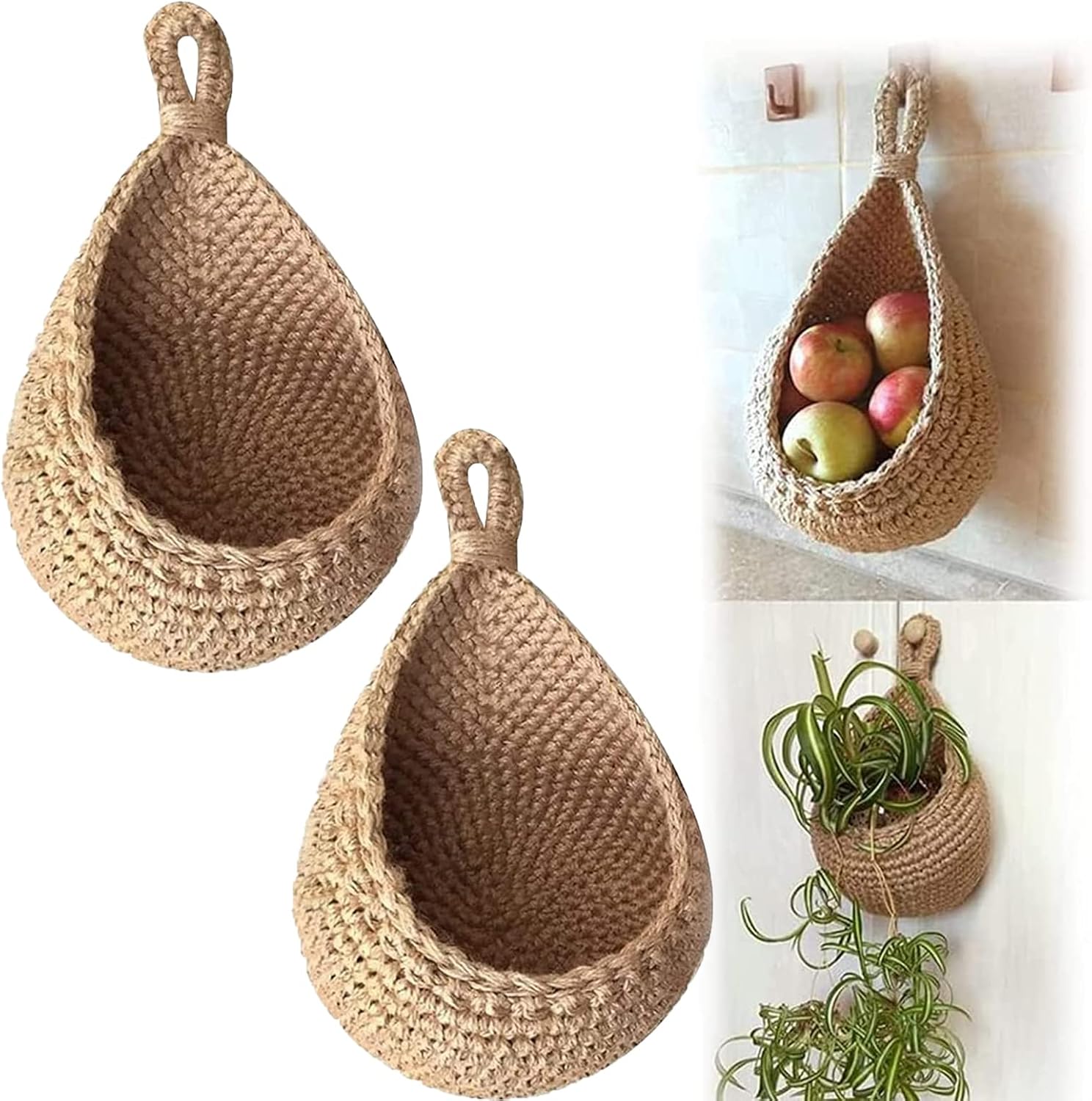 2Pack Hanging Wall Vegetable Fruit Baskets, Bohemian