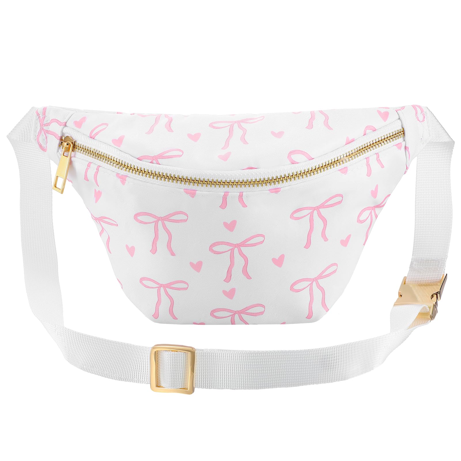 Shyyween Coquette Pink Fanny Pack Preppy Bow Decor Bag Nylon Crossbody Waist Pack with Adjustable Strap for Women Enjoy Sports Traveling Casual Waist