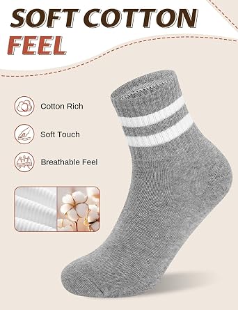 Womens Striped Crew Socks Cushioned Cotton Retro Athletic Gym Socks 6 Pairs