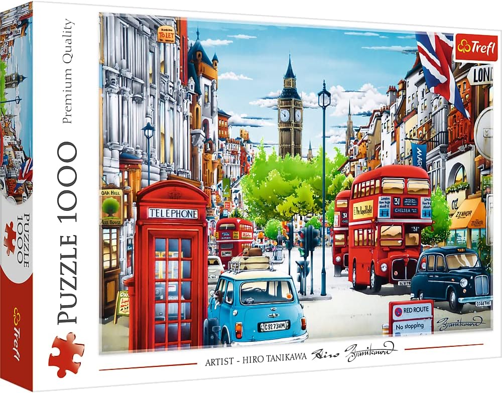 London Street - 1000 Piece Jigsaw Puzzles for Adults & Children Aged 12+ - Double Decker Bus & Big Ben Puzzle