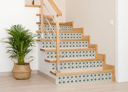 Miniatura 6 de Azulejos autoadhesivos para azulejos de piso, papel tapiz vintage para despegar y pegar (4 x 4 pulgadas, turquesa plata)