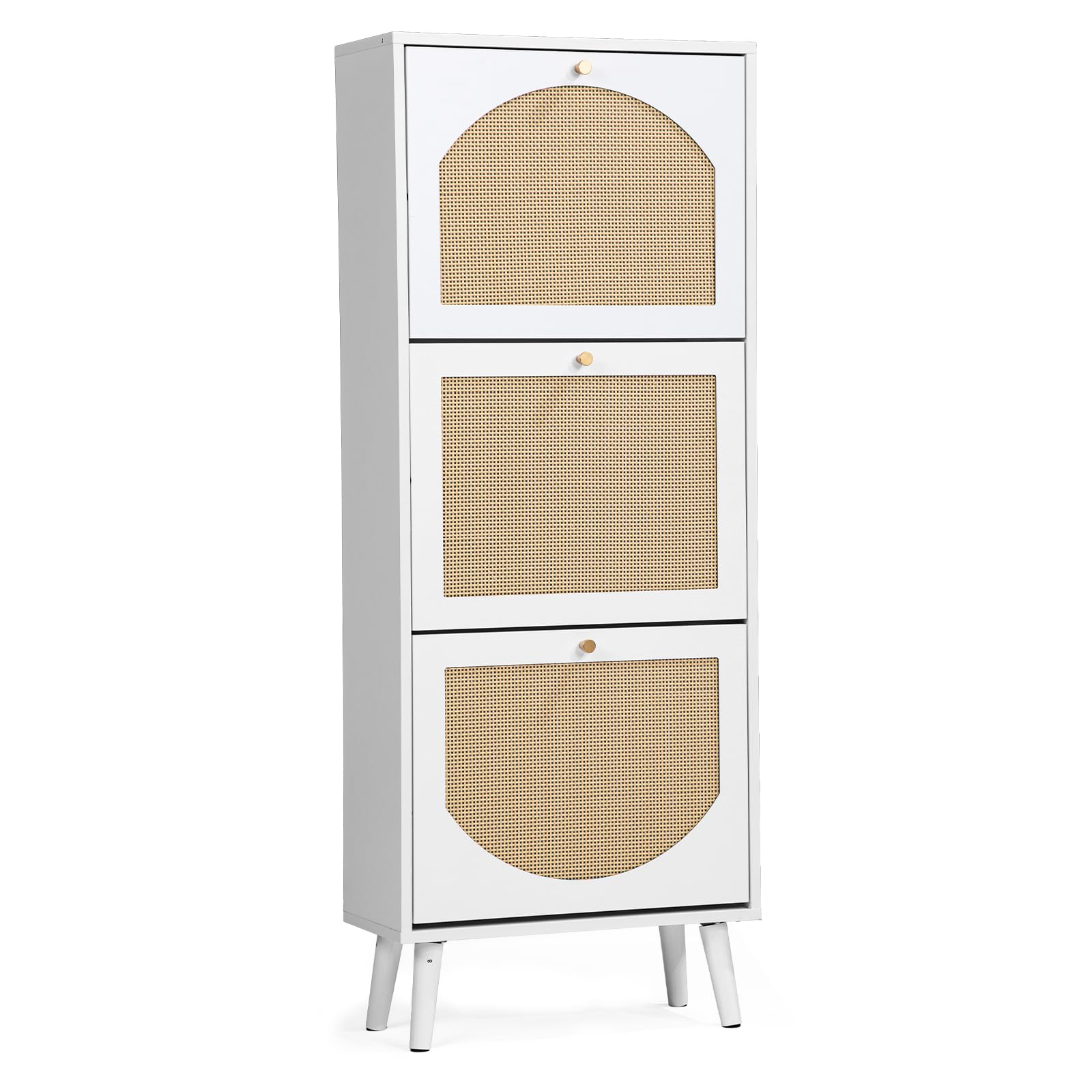 Schuhschrank Schmal, Schuhregal mit 3 Klappen, Schuhkipper Weiß