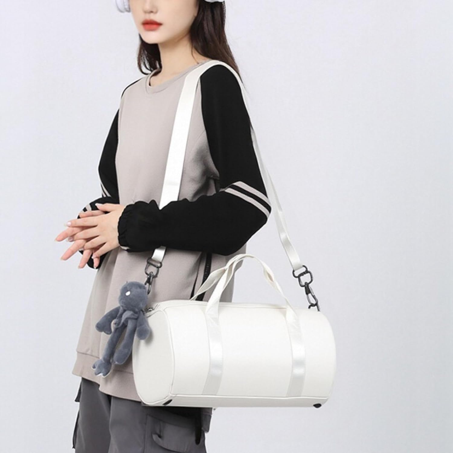 Small Gym Bag for Women Small Duffle Bag with Wet Compartment Sport Bags Gym Tote Bag for Workout Yoga Swimming Dance (White(wet pocket)) - Image 5