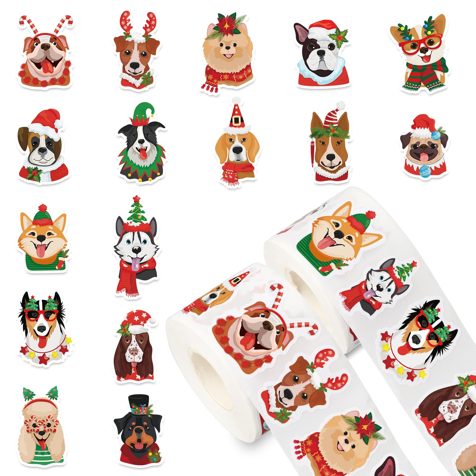 JarThenaAMCS 1000Pcs Christmas Stickers Xmas Puppy Dogs Self-Adhesive Sticker Decals for Journal Scrapbook Decor Birthday Baby Shower Holiday Party,