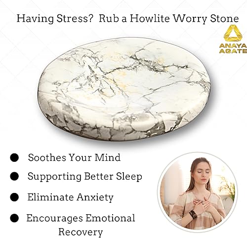 Miniatura 3 de Howlite Worry Stone – Piedras de cristal para el pulgar para angustia, estrés, piedras de equilibrio relajantes y calmantes para meditación, alivio