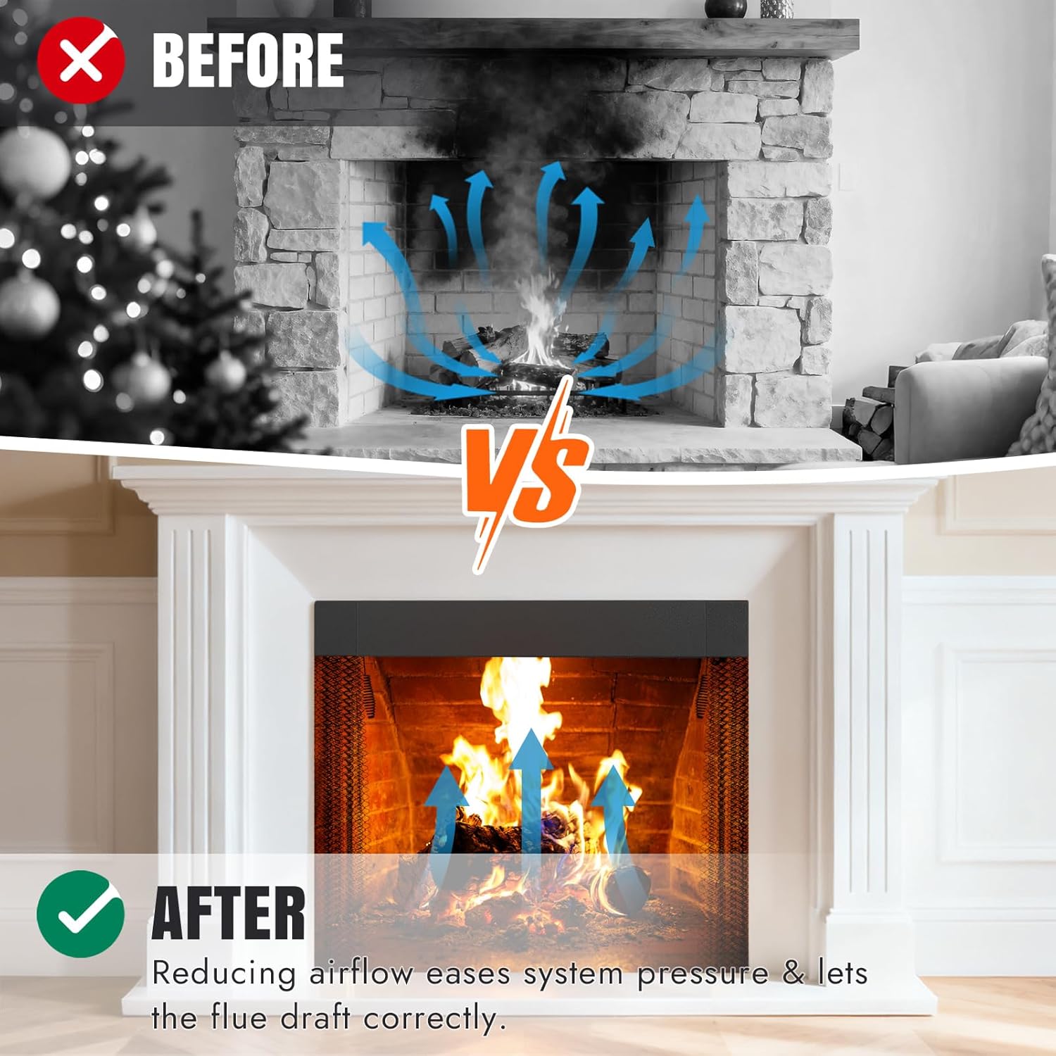 INNOSTAGE Adjustable Smoke Guard for 28.5" to 48" Fireplaces - 4 Inch Tall Fireplace Hood & Heat Deflector Shield Mantel Protects for Efficient Draft Control, Enhances Safety & Heating Efficiency