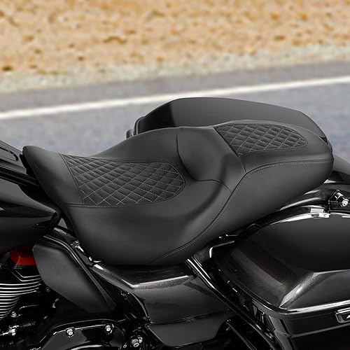 Miniatura 3 de C.C. RIDER Asiento del pasajero trasero del conductor para Harley Touring Road King Street Glide Electra Glide Road Glide 2009-UP negro
