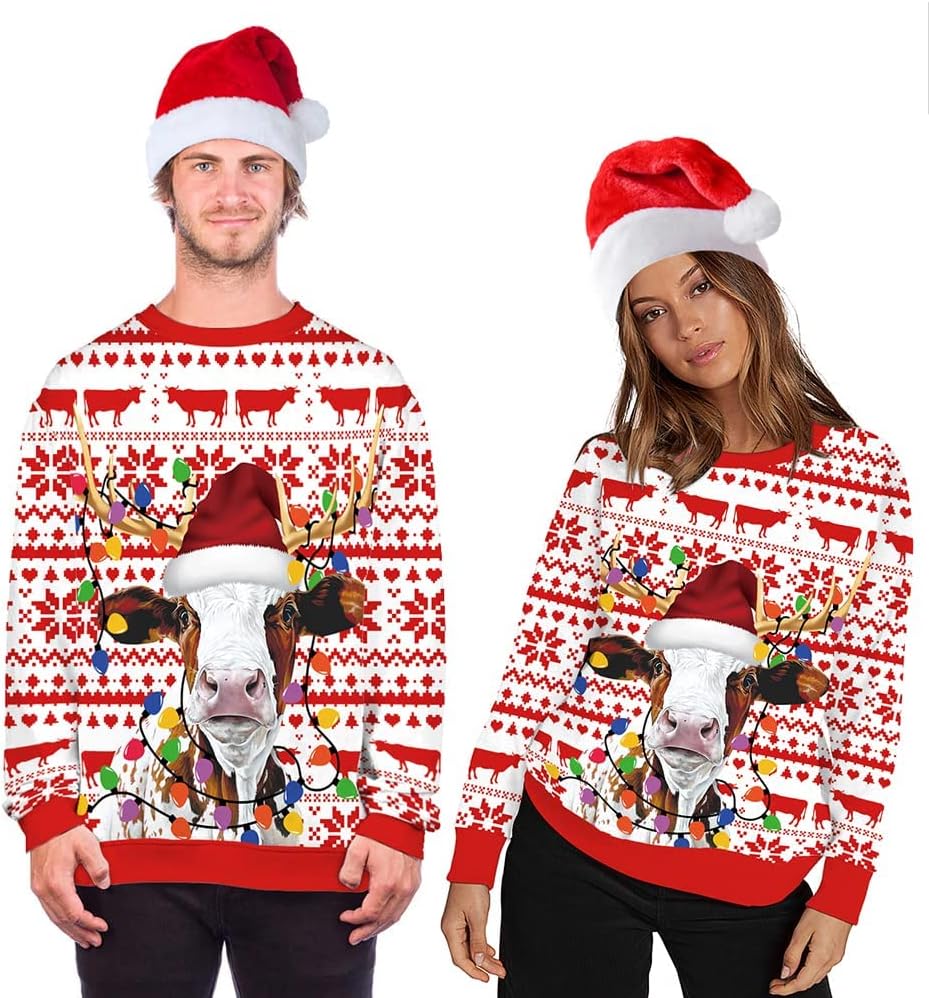 Jumppmile Unisex Ugly Animal Christmas Sweatshirt Crew Neck 3D Xmas Pullover Sweatshirt