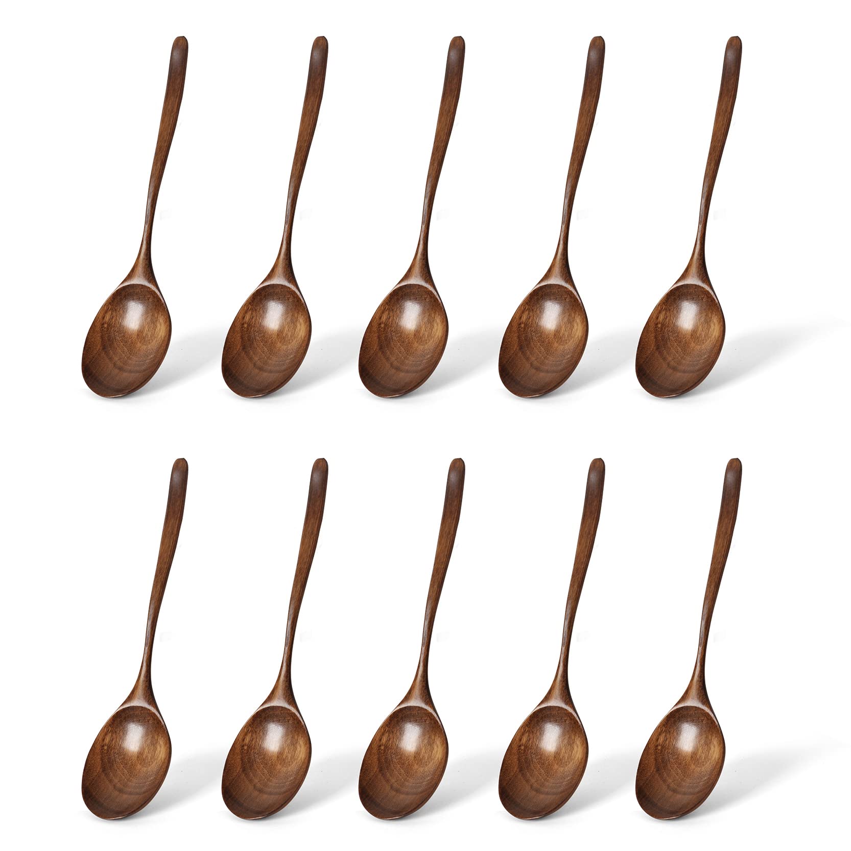 10 cucharas de madera para servir (24 x 5,7 cm), cuchara de madera de boca grande, cucharón de madera de Phoebe 100% natural, cucharada japonesa con mango curvo
