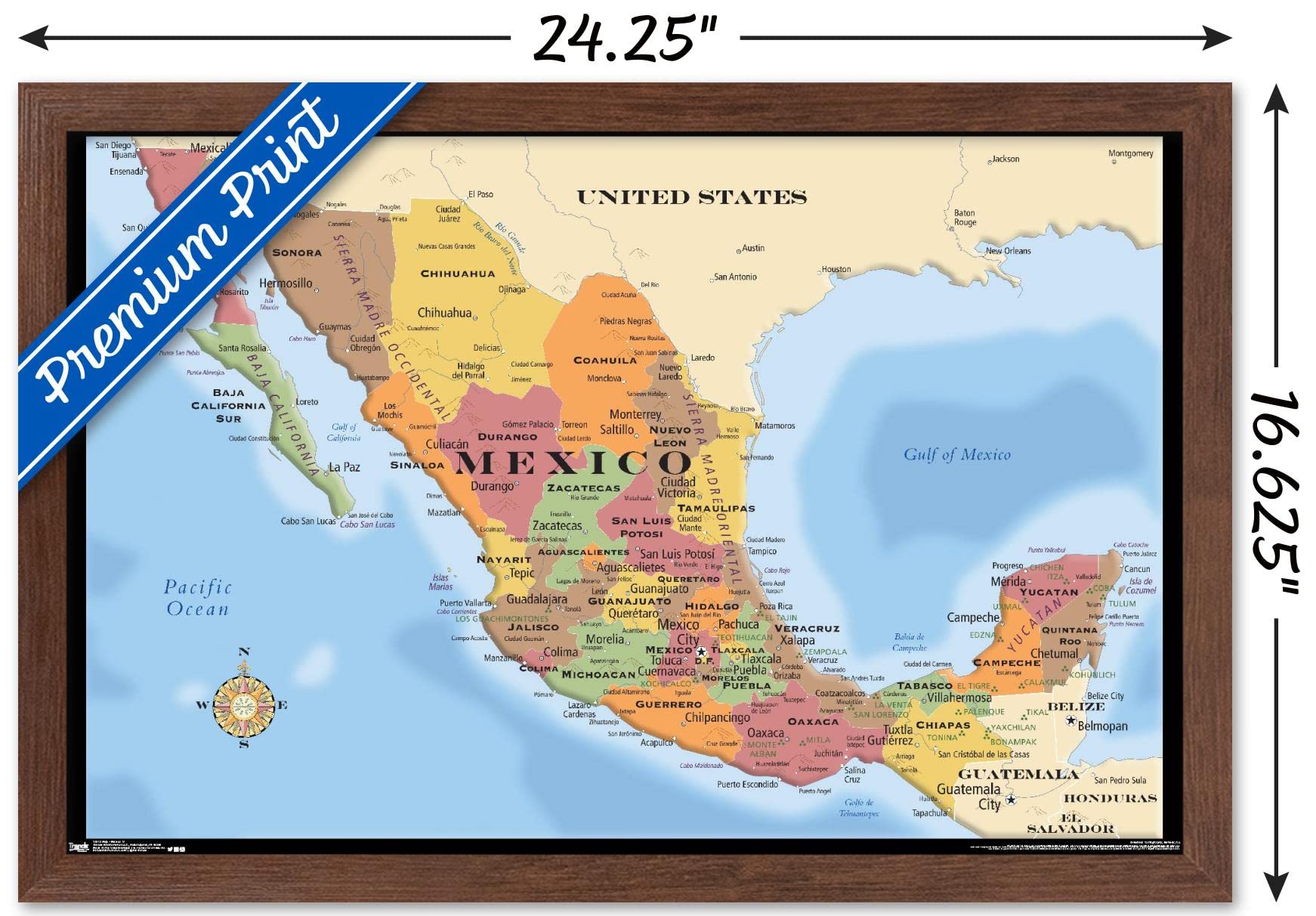 Amazon.com: Trends International Map - Mexico Wall Poster, 14.725